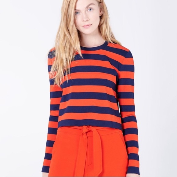 VERONICA BEARD Broome Red & Navy Knit Crop Crewneck Sweater Size Small - Picture 8 of 12